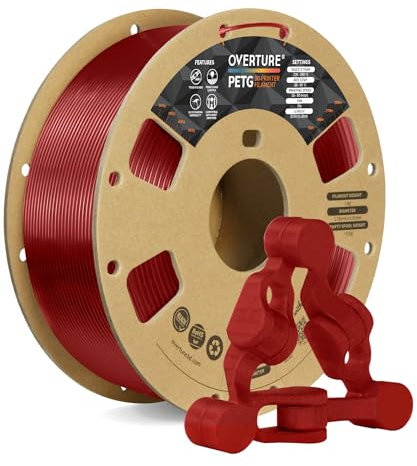 OVERTURE PETG Filament Aufgerüstet 1,75 mm, 1kg (2,2 lbs) Spule, 3D-Druck-Filament, Maßgenauigkeit +/- 0.02 mm (Transparent Rot)