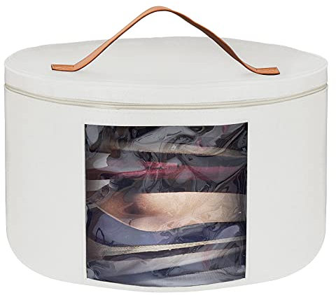 Bestcool Hat Storage Box with Lid, 17inch Diameter Pop Up Hat Boxes for Women Men Storage Large Round Foldable Sturdy Travel Organizer Box Bin Bag with Handle Zipper(White