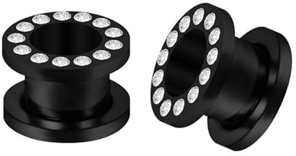 Mesnt Dehnstäbe Tunnel Set Ohr Expander Plug5mm, 2PCS Chirurgenstahl mit rundem Zirkonoxid Ohr Tunnel Piercing Set, Schwarz
