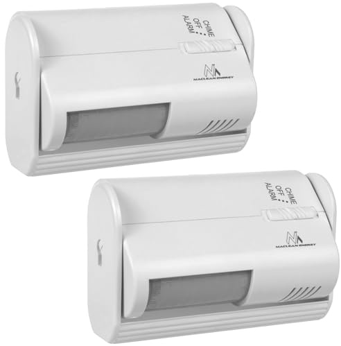 Maclean MCE311 Alarma Inalámbrica de Entrada, Sensor PIR, Detector de Movimiento con Alarma y Timbre, Alcance de 8 m, Funciona con Pilas, Volumen Superior a 70 dB, Detección de 60 Grados, Blanco (2)