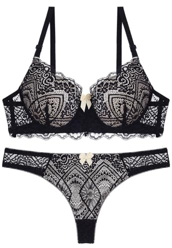 Lingerie Sexydonna Hot-Set da Donna alla Moda con Reggiseno Push Up E Perizoma, Set di Biancheria Intima Sexy in Pizzo Sexy Imbottito