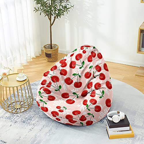 Odot Modern Print Bean Bag No Filler, Soft Gaming Bean Bag Chair, Comfortable Washable Bean bag Cover for Adult Teenagers Outdoor Livingroom Garden Bedroom Playroom Dorm (Cherry,90x110cm)