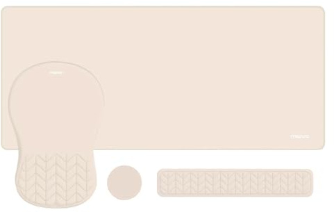 MOSISO Repose-poignet Clavier&Souris, Grosse Souris Gaming Érgonomique Rectangulaire Clavier&Mousepad&Coque, Base Antidérapante Facile à Taper avec Mousse à Mémoire Épi de Blé,Abricot