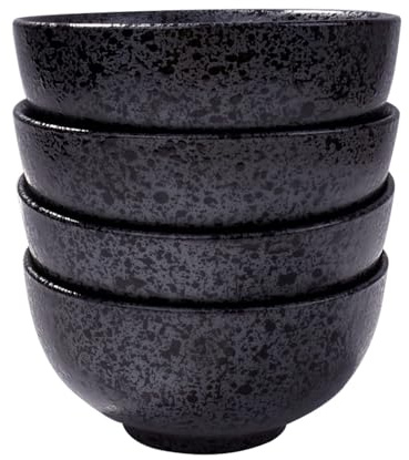 Fignner Lot de 4 bols à riz japonais en céramique noire