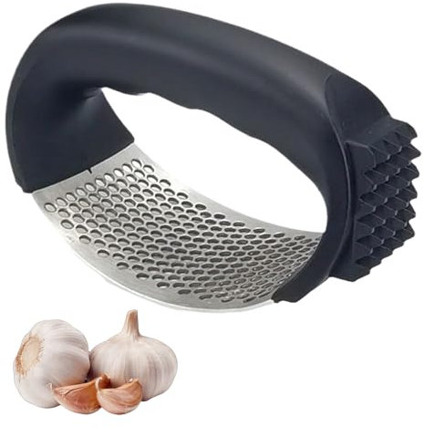 tiyiyok 1 Piezas Prensa Ajos, Machacador de Ajos, Garlic Press, Utensilios de Cocina de Acero Inoxidable, Tamaño Compacto y Fácil de Limpiar