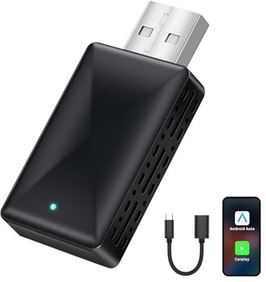 Liuchanghe Adaptador Inalámbrico para CarPlay y Android Auto, 2 en 1 Convierte con Cable a USB C/USB-A, Plug & Play, Compatible con iOS 10+/Android 11+