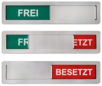 Frei/Besetzt-Schild Modell FERRA: FREI/BESETZT 180 x 40 x 4mm - Metall Schiebeschild (Stahl 304) - Schick & robust - Weichgummierte, magnetische Rückfläche & zusätzl. 2 Klebepads - SynMe Germany