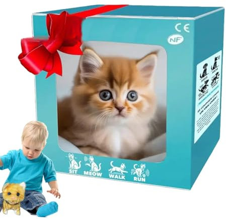 Interactive Electronic Plush Toy, Robot Cat That Act Like Real Cats, Interactive Stuffed Robotic Animal Toy, AI Robotic Plush Cat, Cute Electronic Pet Can Walking and Barking for Adults Kids yellow