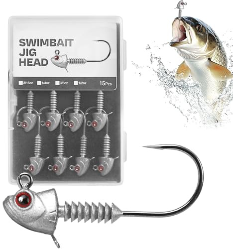 YNPQTDS Cabezas Plomeadas para Pesca, 15 Anzuelos de Pescado, Anzuelos de Cebo Nadador Plomos Anti-Deslizamiento para Trucha, Perca Lucio Lucioperca Siluro Agua Dulce Salada
