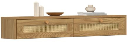 IDMarket - Wandregal für Eingangskonsole Hanae, 2 Schubladen, Natureffekt, geriffelt