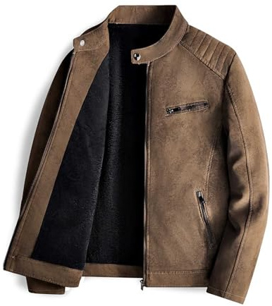 RUMAOZIA Chaqueta de ante para hombre marrón chaqueta de cuero para hombre chaqueta de ante de algodón forrada con cuello desmontable chaqueta casual para otoño invierno chaqueta gabardina outwear