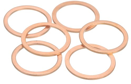 QUARKZMAN 6Pcs Rondelle Métal Plate, M24 Rondelles Cuivre Joint, 24mm ID, 30mm OD, 2mm Épais D'Étanchéité Cuivre Kit Rondelles Écrasées Assortiment pour Boulons Vis Réparation