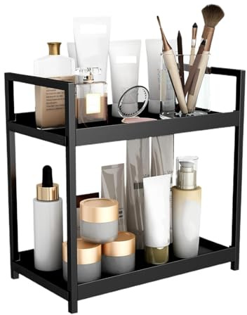 2-vånings skrivbordshylla - Organizer Kosmetisk förvaring, högkvalitativt | syntetiskt tillbehörsfodral | Enkel bokhylla Makeup Display Ställ Kökshylla för Vardagsrum Sovrum Liten klassificerad arbetsp