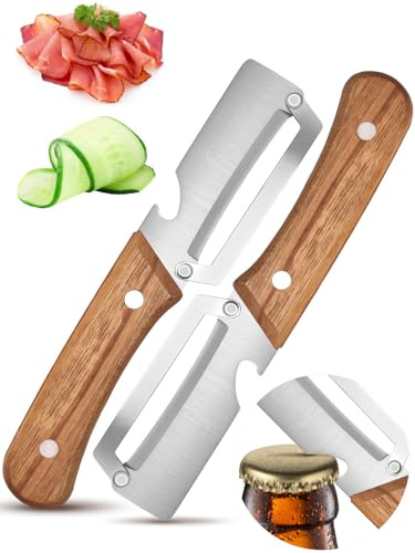 Multifunktionaler Sparschäler aus Edelstahl mit Holzgriff, 2-in-1 Gemüseschäler mit Flaschenöffner, scharfes Kartoffelschäler für Obst & Gemüse, Müheloses Schäle Bieröffner Küchenmessersets