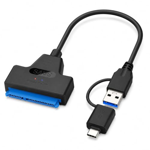 TAKUZA Cavo adattatore SATA a USB 3.0, 2 in 1 di tipo C e USB a SATA per SSD e HDD da 2,5 pollici, adattatore USB SATA 5 Gbit/s con UASP, cavo SSD da 40 cm