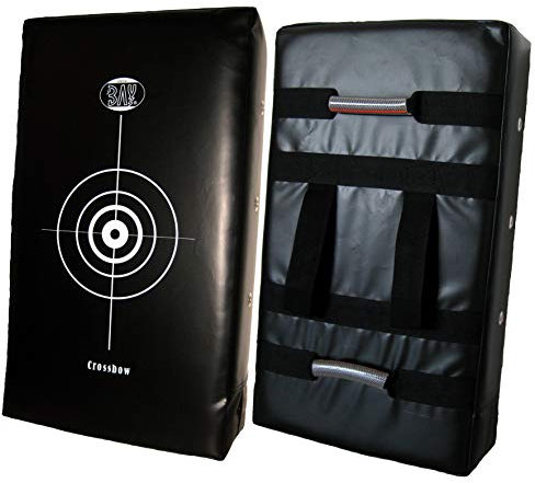 BAY 75 cm Crossbow riesen Schlagpolster, Schlagkissen, Pratze, Kickboxen Thaiboxen Muay Thai, schwarz mit Zielscheibenaufdruck