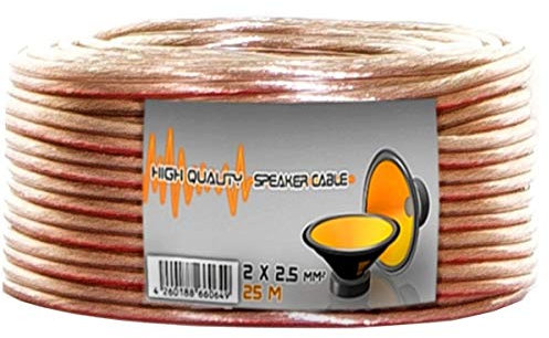 Lokmann 25 m cavo per altoparlante, 2 x 2,5 mm², cavo audio trasparente, 2 x 2,5 mm