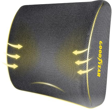 Goodyear Ergonomic Lumbar Support Pillow for Office Chair, Gaming Chair, or Car, Memory Foam Cushion with Ventilated Mesh and Adjustable Strap for Long Lasting Comfort