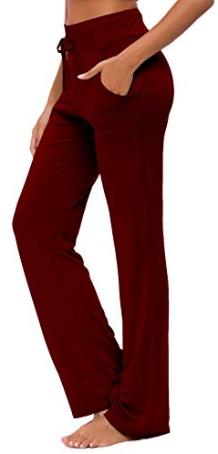 OURCAN Pantalon de Yoga pour Femmes avec Poches, Jambe Large, Cordon de Serrage lâche, Salon Droit, Course à Pied, Pantalon Modal, Pantalons de survêtement décontractés Actifs (Jujube Rouge, M)