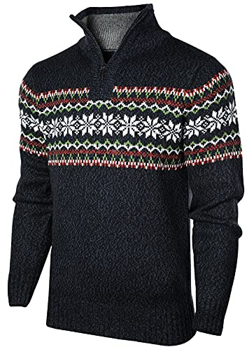 Superora Men's Zip Pullover Sweater Knit Long Sleeve Classic Jumpers, Blue, M