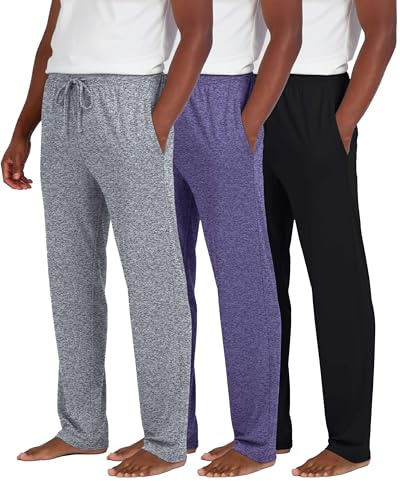 Real Essentials 3 Pack: Men's Pajama Pants Soft PJ Lounge Bottoms Loungewear Pijamas Elastic Waist Pockets-Set 1, M