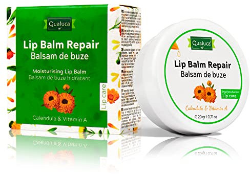 Qualuca Balsamo Labbra con Calendula e Vitamina A, per Labbra Secche e Screpolate, 20g