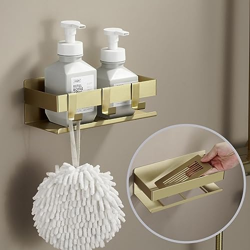 DEKAZIA® Duschablage Gold ohne Bohren, Wandregal Duschregal Badregal | Duschkorb, Badezimmer Ablage, goldenes Regal, Metall, für Dusche & Bad, Deko, rund