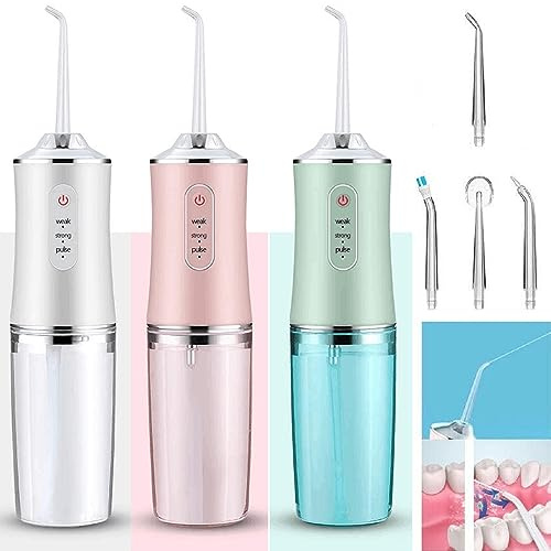 220ml Electric Oral Irrigator Cordless,USB Rechargeable Dental Water Flosser with 4 Nozzles and 3 Pressure Modes,Teeth Cleaning and Whitening 4 Jet Tip IPX7 Waterproof Teeth Cleaner (Pink)
