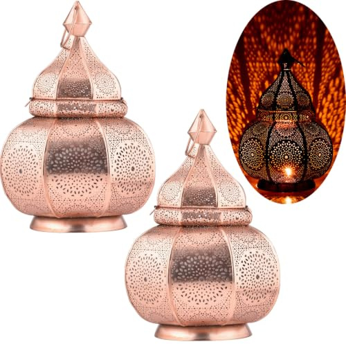 2er Set Orientalische Tischlampe Lamisa modern aus Metall in Kupfer