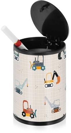 Funny Building Bulldozers Checkered Aschenbecher für Zigaretten im Freien mit Deckel, geruchsdicht, Edelstahl, tragbar, rauchfrei, Autozubehör