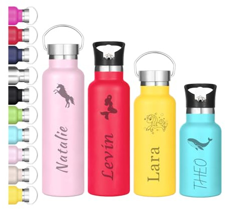 Trinkflasche Kinder Edelstahl, Personalisiert Thermoskanne mit Namen&Muster 4 Kapazität 750ml Auslaufsicher Thermosflasche BPA-Frei Isolierte Wasserflasche Spülmaschinenfest Schule (750ml)