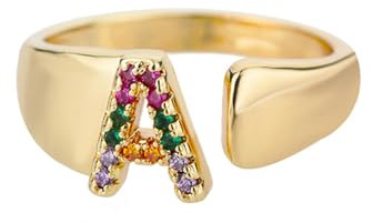 NEDOES Anillos con letras de circón de arcoíris para mujer, anillo de acero inoxidable de Color dorado, anillos ajustables para parejas de bodas, joyería Bohemia