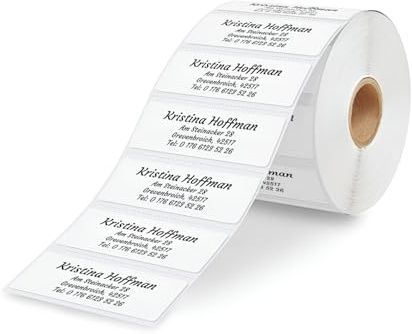 GoodMarkt Etichette per indirizzi personalizzate autoadesive | 46x17 mm, da 225 etichette/rotolo, carta bianca | Adesivi con nome composti da 1 a 5 righe con il testo che desideri