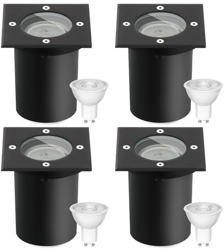 Goodia Spot Encastrable Exterieur sol Carré Pour Gu10, Spot Terrasse Exterieur Encastrable IP67 Étanche 3W 230V 3000K Blanc Chaud, Spot Led Extérieur Encastrable pour Jardin Chemin Parc Cour