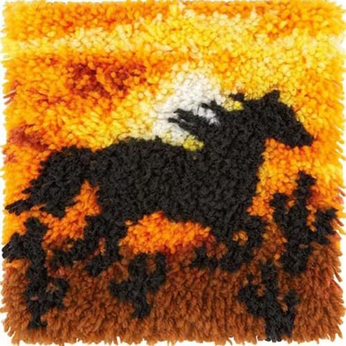 MIDUNU Knüpfkissen-Sets, Komplett Mit Trägerstoff Mit Reißverschluss Und Kanten, Herstellungssets Für Erwachsene Und Kinder (43 X 43 cm), Pferd
