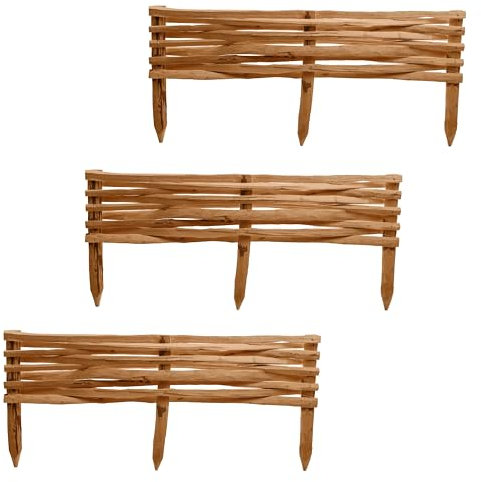 BOGATECO 3x Gartenzaun aus Haselholz 60cm x 20cm Beeteinfassung Rasenkanten Zaun Holz Beetumrandungen Staketenzaun Beetabgrenzungen Steckzaun Perfekt als Beet-Umrandung oder Weg-Abgrenzung, Braun