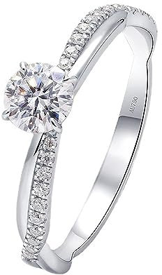 Whoiy Damen Eheringe Weissgold 585, Elegant Runder Schnitt 0.5ct Labor Diamant Echt Verlobungsring 14 Karat Echtgold Trauringe Hochzeitsringe für Frauen Größe 54 (17.2)