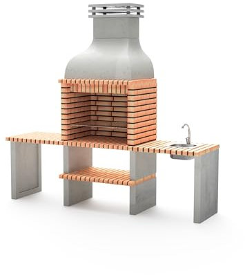 MAESTRO FERRETERO MOVELAR – Barbecue a legna prefabbricata e carbone modello Altea (grigio, arancione – 268 x 70 x 255 cm) Ref: M00041 – Cucina da esterno con lavabo per giardino e terrazza