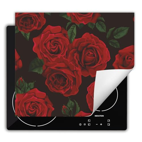 DarHaus Herdabdeckplatte Einteilig Aufrollbar Anti Rutsch Matte für Ceranfeld Induktionskochfeld 60x52 cm Vinyl Rote Rosen