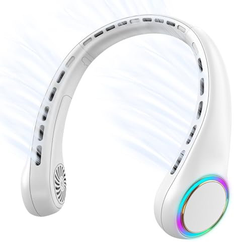 Gulaki Portable Air Conditioner with 3 Speeds, 64 Cool Lights, 4000mAh Battery, Hands-Free Summer Neck Fan (White)