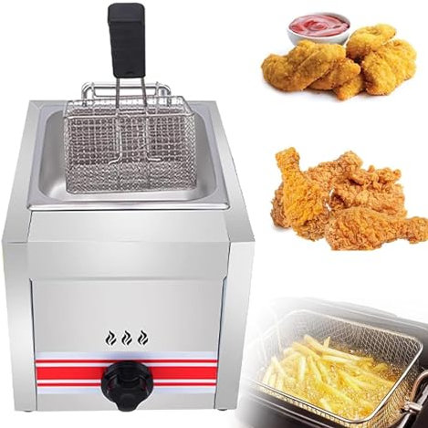 LSHFYV Friteuse Professionnelle, Friteuse à Gaz en Acier Inoxydable, Gpl pour La Maison Et Le Commerce Puissance Feu Réglable avec Paniers Et Couvercles De Friteuse, pour des Frites,Singlecylinder10l