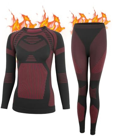 KENEGX Thermal Underwear Set Womens，Ski Base Layers Women Set, Quick Dry Thermal Underlayer，Ladies Thermal Clothing & Leggings for Running Skiing Cycling Workout Red