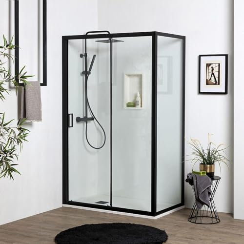 Kiamami Valentina Puerta de Ducha para nicho de 100 cm con Pared Fija de 80 cm, Vidrio Templado Transparente de 6 mm | City