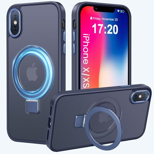 PuyaTeya Handyhülle für iPhone X Hülle,für iPhone XS Hülle, [mit Unsichtbarem Ständer ][mit Magnetic] Kratzfeste Anti-Fingerabdruck [Transluzente Matte] Hülle für iPhone X/XS 5.8(Navy Blau)