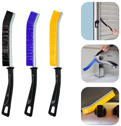 Crevice Cleaning Brush, Bathroom Tile Groove Gap Cleaning Brush,Premium Crevice Cleaning Tool Aluminum Support with 15° Angle Magic Brush, Thin Brush for Home Kitchen (3PCS)