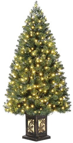 145 cm Weihnachtsbaum Künstlich mit 300 Beleuchtung, 8 Modus Warmweiß Vorbeleuchteter Metallgestell Weihnachtsbaum mit Retro Beleuchteter Topf Weihnachten Deko für Familientreffen, Büro und Flure