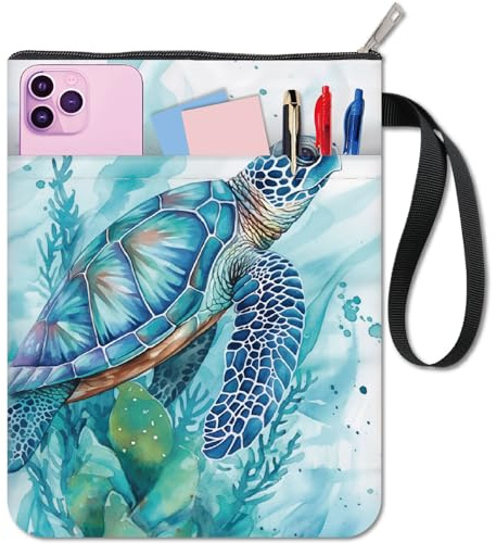 CRASPIRE Buchhülle Mit Schildkröten Motiv Blauer Buchschutz Buchumschläge Mit Meerestieren Für Taschenbücher Waschbarer Buchumschlag Aus Stoff Mit Reißverschluss Und Zusätzlicher Hüllentasche
