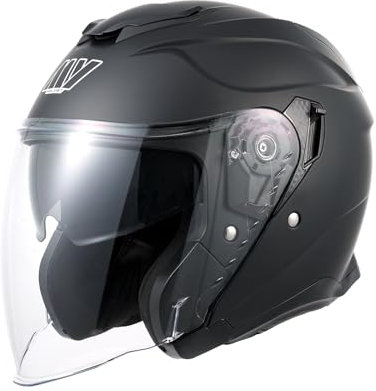 MY Jethelm Rollerhelm mit Sonnenblende,ECE22.06 Zertifizierter,Komfort-Innenfutter Komplett Herausnehmbar,Motorradhelm Mofa Helm für Herren und Damen,Modell MY-835 (Mattschwarz, XXL)
