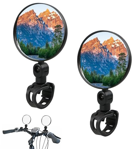2 Pack Plastic Rear View Mirrors With Silicone Handle - 360° Rotatable, Adjustable Cycling Mirrors for Mountain Bikes, Electric Bikes & Scooters