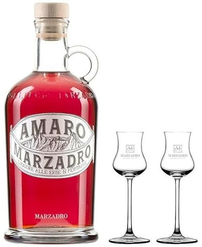 DISTILLERIA MARZADRO AMARO LIQUORE ALLE ERBE DI MONTAGNA 70 CL CON 2 BICCHIERI
